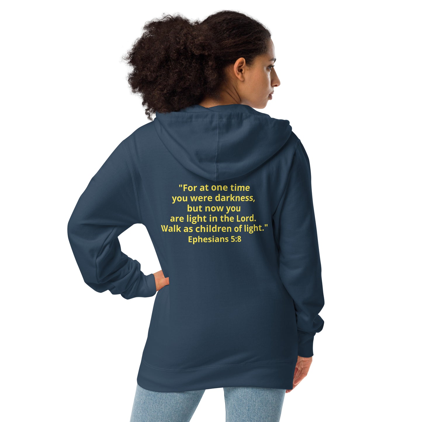 Unisex fleece zip up hoodie - Ephesians 5:8